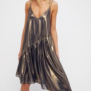 Free people gold metallic slip dress